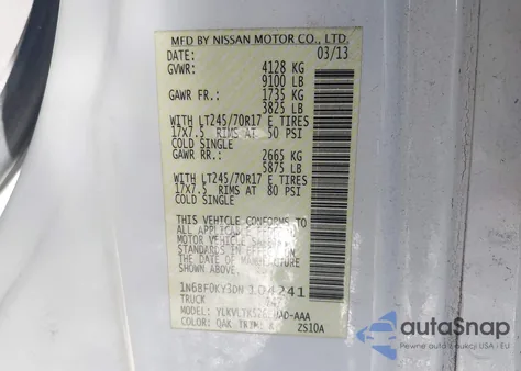 2013 Nissan Nv Cargo Nv2500 Hd Sv V6 from USA, damaged, VIN 1N6BF0KY3DN104241